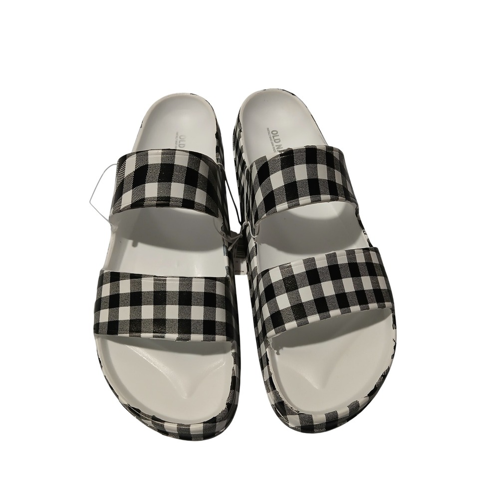 Old Navy Womens Slides Gingham Black White Plaid Comfort Slip On Sandals Size 11